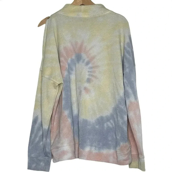 Democracy women's XL Pastel Tie Dyed Sweatshirt Glittery Mock Neck Long Sleeve - Picture 4 of 8